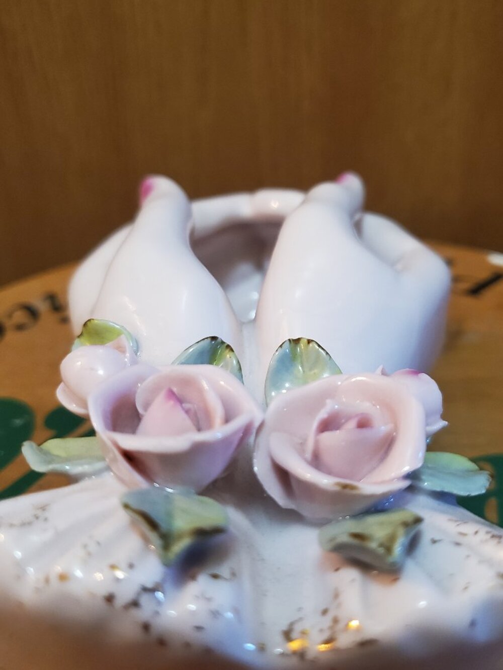 Vintage Mid-Century Porcelain Hand Jewelry Tray Vanity Dish w/ Roses - Picture 2 of 14
